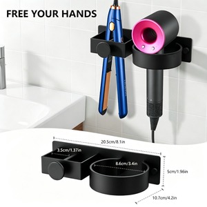 Soporte de pared para secador de pelo sin perforaciones, estante de almacenamiento para secador de pelo, plancha de pelo y tabla de planchar eléctrica para baño - Product Image 2