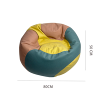 Fauteuil pouf en cuir PU color block 80x50cm, imperméable, pour salon