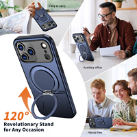 Coque de téléphone portable de luxe antichoc magnétique en TPU+PC pour iPhone 18 17 Pro Max 16 15 14, anti-traces de doigts avec support rotatif à 360°