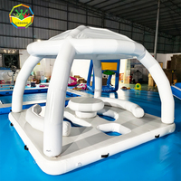 Isla Flotante Inflable Espaciosa con Toldo para el Sol, para Ocio en el Mar o Lago, Fiestas y Relajación
