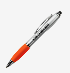 Stylos à bille personnalisés en argent avec satin <span class=keywords><strong>orange</strong></span>, logo promotionnel, cadeau publicitaire <span class=keywords><strong>pour</strong></span> tablette tactile, téléphone, vente en gros, événement - Product Image 1