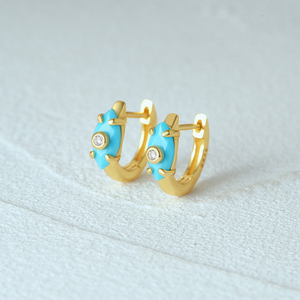 Pendientes de Aro CANNER Marquise con Turquesa y Circonita Cúbica, Plata 925, Pequeños Aros con Circonitas para Mujer - Product Image 3