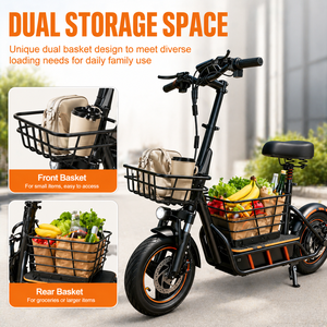 Hete Aanbieding 14 inch Elektrische Scooter Opvouwbare E-Scooter 600w 2 Mandjes 1 Zitplaats Aluminium Legering Volwassenen Verstelbare Hoogte Elektrische Scooter - Product Image 2