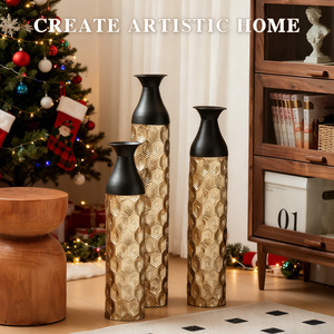 Set di 3 vasi in metallo decorativi oro e nero, vasi alti da terra per decorazioni d'interni, 24,8 pollici, 29 pollici, 33,8 pollici - Product Image 2