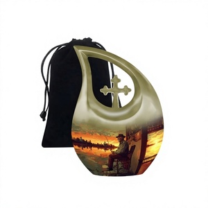 Venta caliente hermosa puesta de sol pesca aluminio lágrima cremación adulto urna para cenizas humanas gran cruz funeraria urna - Product Image 1