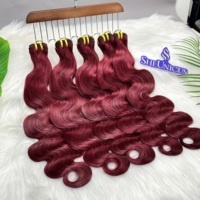 Lot de Cheveux Humains Bruts Vierge 100% Remy Naturels Double Drawn Mink, Couleur Rouge 99j, Ondulés, Cuticules Alignées, Cheveux Brésiliens en Gros
