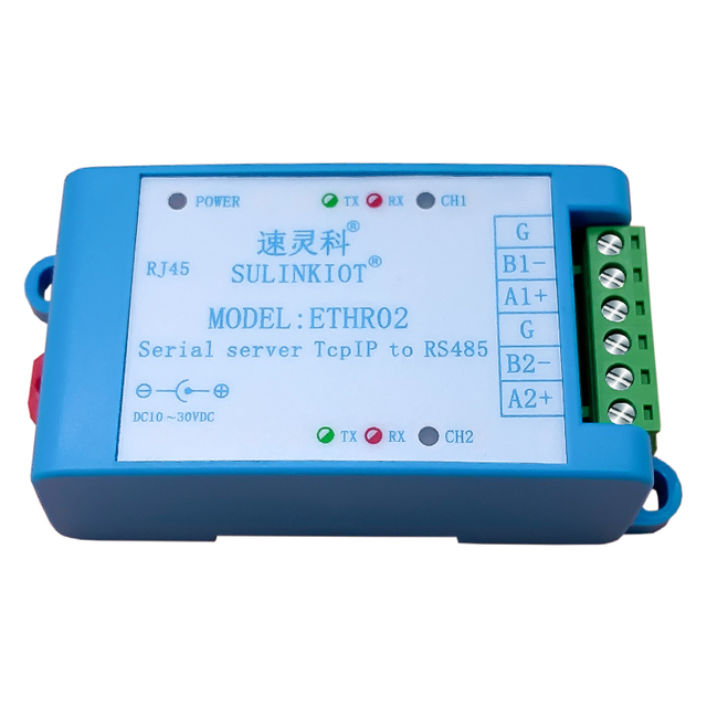 BSSY)ETHR02 03 2-Port RS485/232 To RJ45 Ethernet Converter TCP/IP IoT Module DIN Rail Mountable