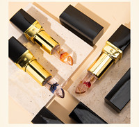 Crayon Baume à Lèvres Personnalisé Fleur, Rouge à Lèvres Gelée Effet Feuille à Changement de Couleur, Maquillage Hydratant Or Waterproof Femme 3.2g