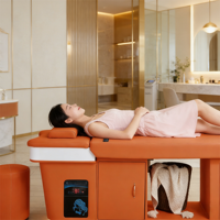 Chaise de lavage professionnelle pour salon de beauté avec lumière LED |   Lit de massage thaïlandais pour lavage de cheveux et soin du cuir chevelu avec rangement