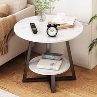 Juego de Mesa de Centro Circular de Dos Niveles con Estantes de Almacenamiento, Diseño Moderno Minimalista, Estructura Metálica, Venta Directa de Fábrica