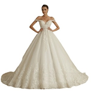 Vestidos de Novia de <span class=keywords><strong>Talla</strong></span> Grande Personalizados, Estilo Princesa, con Hombros Descubiertos, Sin Mangas, con Brillo, para Mujer - Product Image 5