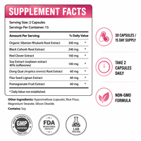 Complément Alimentaire en Capsules à Marque Blanche pour la Ménopause, Formule à Base de Plantes pour Femmes Adultes, Racine de Rhubarbe Sibérien, Racine de Cimicifuga Noire Rouge