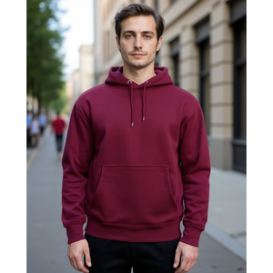 Sweat-shirt unisexe surdimensionné en molleton bordeaux, en coton teint uni, avec poche kangourou, idéal pour l'hiver - Product Image 2