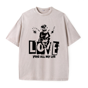 T-Shirt Oversize da Uomo con Grafica 'Love You All <span class=keywords><strong>My</strong></span> Life' Stile Retrò Streetwear, Manica Corta, 100% Cotone Lavorato a Maglia Ecologico - Product Image 5