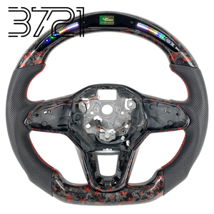 Volant sport à fond plat personnalisé en fibre de carbone véritable forgée avec LED pour VW Volkswagen Golf MK8 MK8.5 GTI R 2020-2025 - Product Image 1