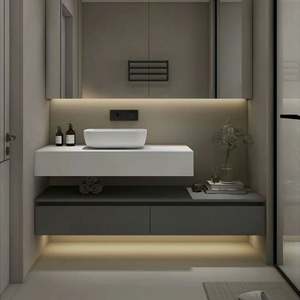 Meuble-lavabo d'angle flottant de style minimaliste contemporain, design personnalisé haut de gamme pour petit appartement - Product Image 2