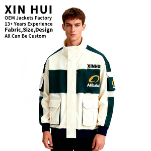 Chaqueta de invierno de lona de lujo personalizada, gruesa, con forro polar largo, estilo urbano, corte holgado, bloques de color, multibolsillos para hombre - Product Image 3