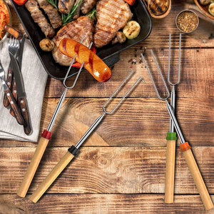 Phụ Kiện Cắm Trại Nướng Kit 32Inch Marshmallow Rang Stick Cho Telescoping BBQ Ngã Ba Với Tay Cầm Bằng Gỗ Và Túi Xách Tay - Product Image 4