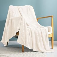 Couverture en polaire douce taille King, couvertures légères et confortables avec texture ondulée décorative, adaptées à une utilisation toute saison, bleu marine
