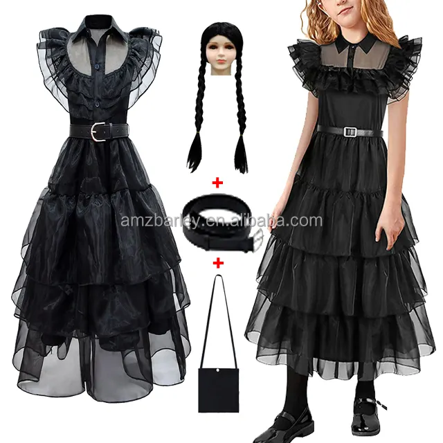 Wednesday Addams Halloween Cosplay Party TV Movie Costume Girls Women Cos Ball Lace Dress Outfits Carnival Suit For Adult Kids