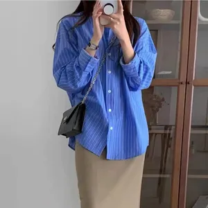 Custom Quality Stripe Designer Long Sleeve Oversized Shirts For Women 2024