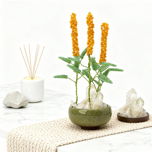 Làm bằng tay tinh thể tự nhiên thủy tinh kho báu Bát Fortune <span class=keywords><strong>Tree</strong></span> Vàng thủy tinh ngọc bích đá lá trang trí trang trí nhà - Product Image 4