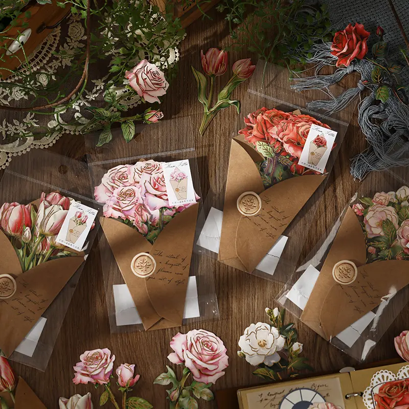 Mr. Paper 4 Design / 8 Stück Sammelalbum Karte Vergoldung Rose Serie Romantisches hand gezogenes Material Karte Lesezeichen für Kraft DIY Sammelalbum