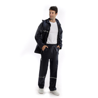 Veste de pluie imperméable intégrale pour homme, bleu marine, simple, pliable, avec bande réfléchissante, respirante, coupe-vent, pour camping et randonnée