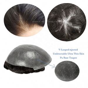Système de remplacement capillaire pour hommes, toupet en cheveux humains indiens, base en peau ultra-fine injectée en V-loop, peau PU, 100% cheveux humains - Product Image 2