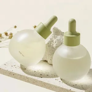 Ready stock 20ml round green frosted glass dropper balled shaped hair oil bottle