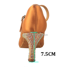 Chaussures de danse fermées personnalisées avec strass Bronze Satin daim <span class=keywords><strong>semelle</strong></span> danse latine chaussures 3 pouces livraison directe - Product Image 3