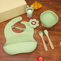 Set Repas Bebe Silicone Sans BPA Bol Ventouse Cuillere Fourchette Bavoir Enfant Sevrage Vaisselle Nourrisson Auto Alimentation G