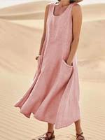Robe grande taille pour femmes Style sangle Robe décontractée d'été pour femmes Robe en coton et lin