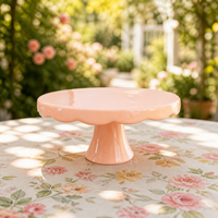 Support à gâteau en céramique bleu poussière personnalisé avec bord festonné, plateau de présentation de desserts en porcelaine, support à gâteau en gros avec bord ondulé