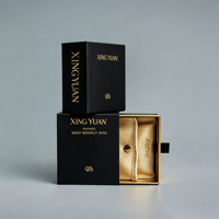 Boîte à tiroir coulissant de luxe personnalisée en deux parties, noir mat, avec fenêtre découpée et estampage à chaud doré pour emballage cadeau de parfum