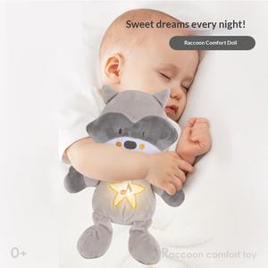 Peluche mignonne super douce en forme de raton laveur, <span class=keywords><strong>doudou</strong></span> <span class=keywords><strong>pour</strong></span> bébé avec rembourrage en coton, jouet musical apaisant <span class=keywords><strong>pour</strong></span> 0-24 mois - Product Image 1