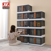 Haixin Boîte de rangement pliable à deux portes en plastique, empilable, pour vêtements et jouets d'enfants, avec roulettes, pour pique-nique.