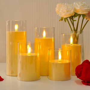 Bougies de pilier LED scintillantes en acrylique ivoire, fausses bougies LED électriques sans flamme en acrylique pour mariage, vente en gros - Product Image 2