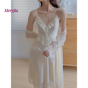 Dream Wedding Halter Camisón para mujer <span class=keywords><strong>Sensual</strong></span> Mesh Pijamas de verano de una pieza Pure Desire Ropa de casa para personas mayores Otoño térmico - Product Image 3