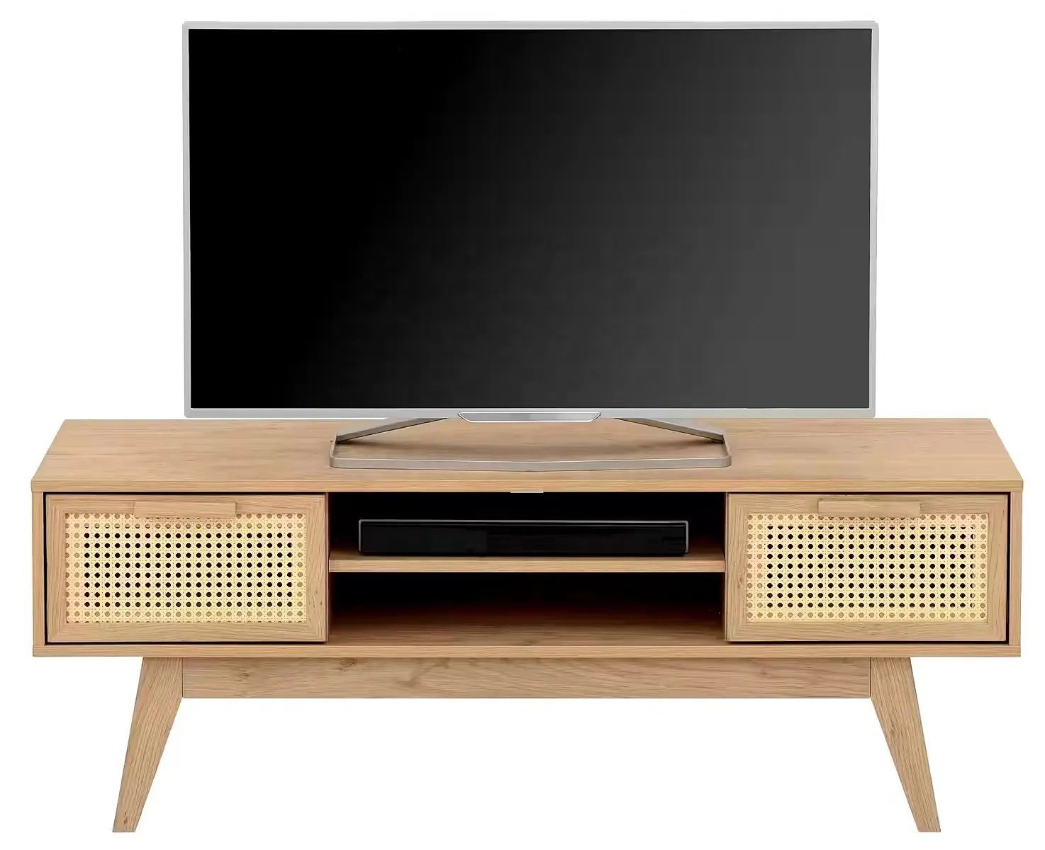 Design moderno supporto TV in legno vetrina Stand Cabinet per soggiorno mobili in legno con Rattan 2 cassetti