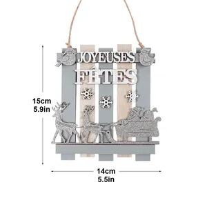 Feliz Navidad Guirnalda de cuentas de madera 5cm Reno Adornos colgantes de pared Letrero de puerta delantera para decoración del hogar