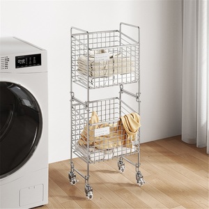304 Stainless Steel Standing Type Kitchen Waterproof Modern Double Tier Dirty <b>Clothes</b> Basket Household Detachable Storage <b>Shelf</b> - Product Image 4