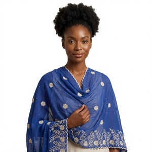 Wholesale Women Chiffon Floral Rhinestone Embroidered Shawl Soft Lightweight Breathable Modest Headscarf OEM - Product Image 1