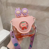 Bouteille d'eau portable JM6 pour enfants avec double paille, modèle spécial école primaire, bouteille de dessin animé en PC pour garçons et filles