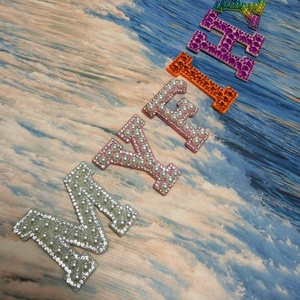 High Density Iron On Patches Multi-Color <b>Rhinestone</b> Pearl Alphabet Embroidery Patches for Hat <b>Jacket</b> - Product Image 3