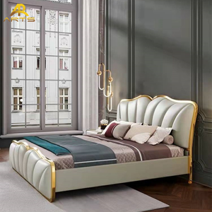 Luce di lusso dorato bordo in metallo morbido <span class=keywords><strong>letto</strong></span> Queen Size moderna di lusso <span class=keywords><strong>testiera</strong></span> in pelle <span class=keywords><strong>cuscini</strong></span> su-fondina <span class=keywords><strong>letto</strong></span> King Size - Product Image 2
