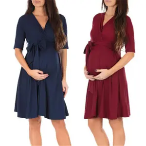 Новые платья для кормящих матерей, однотонная верхняя одежда на шнуровке для беременных, летние платья для беременных, одежда QA085