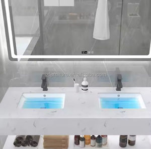 Modern Integrated Metal Steel Wall-Mounted Double Basin Bathroom <b>Vanity</b> Floating Ceramic Sink Dressing <b>Table</b> - Product Image 4