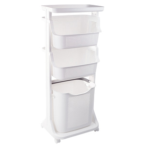 4-Tier Rolling Laundry Hamper Cart <b>Plastic</b> <b>Storage</b> Basket with Wheels Removable Laundry Organizer for Bathroom & Bedroom - Product Image 1