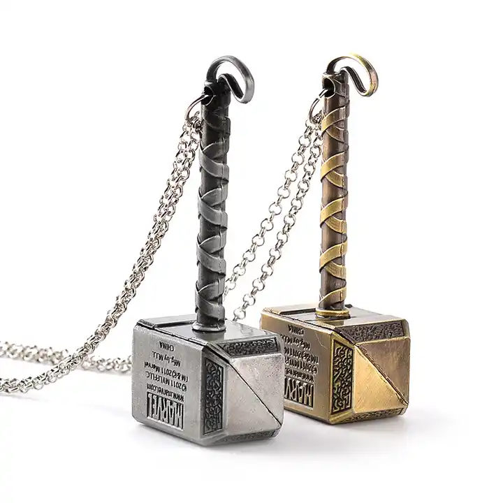 Thor's hammer pendant necklace Mjolnir viking golden steel fine gold chain  included